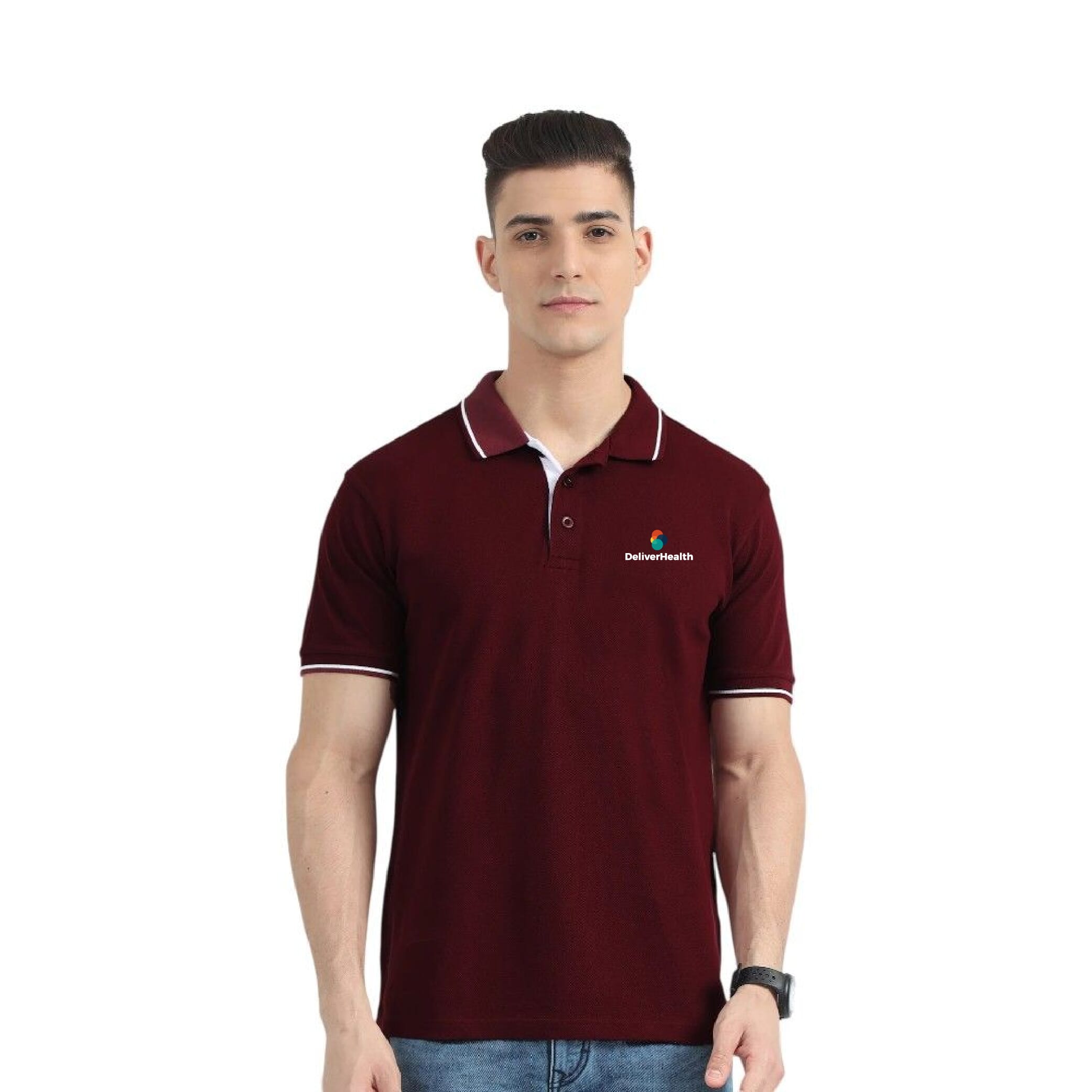 Greys&Blues Organic Polo Tshirt- Maroon with White Tipping